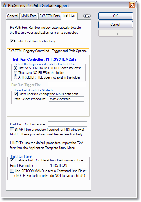 The First Run tab The First Run tab